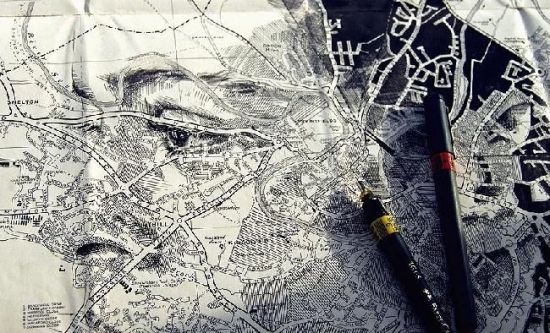 英国艺术家借助地图画出人脸肖像_越野跑-徒步