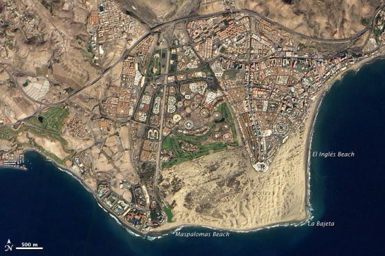 每日卫星照:西班牙大加那利岛沙丘海滩