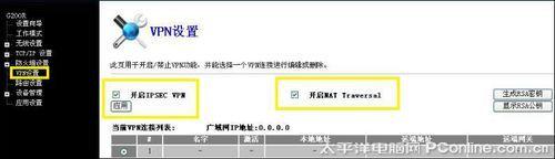 进入路由器界面,首先选择vpn设置并把开启ipsec vpn选项和开启nat