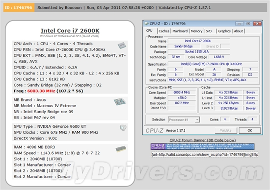 gt 4gb內存,geforce 9600 gt顯卡組成平臺,成功將core i7-2600k的外頻