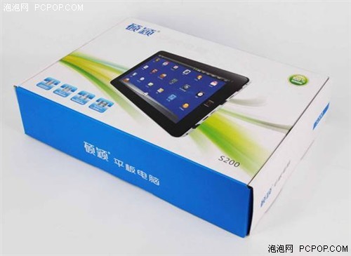 硕颖s200平板电脑,包装箱整机外观,下面有s200平板电脑图片,并印有