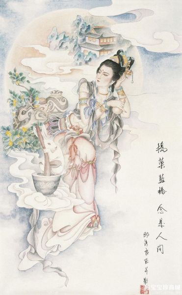 邳秀良仕女工笔画:此景只应天上有