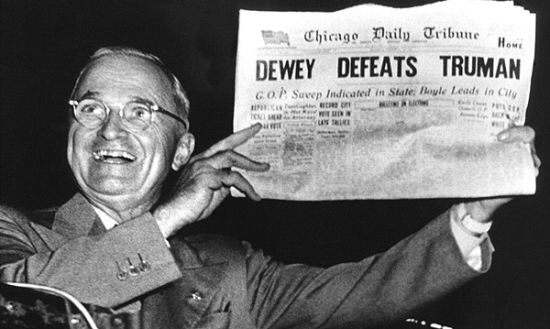 杜鲁门最著名照片之一:芝加哥论坛报极度不看好他,提前发出杜威胜选的