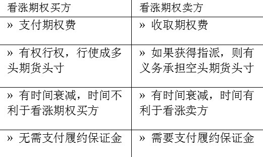 以下为与交易期货看跌期权与看涨期权相关的权利与义务列表.
