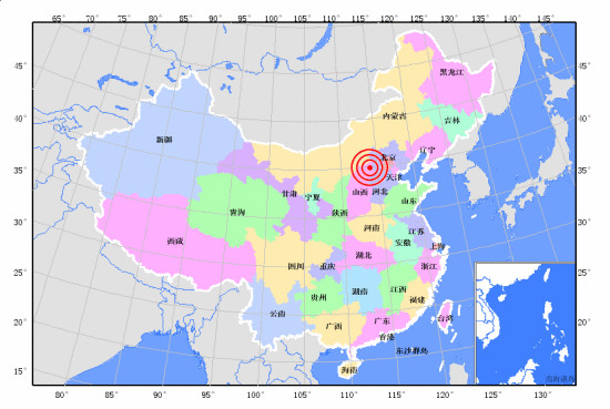 据中国地震台网测定,北京时间2010年04月04日21:46在山西省大同市