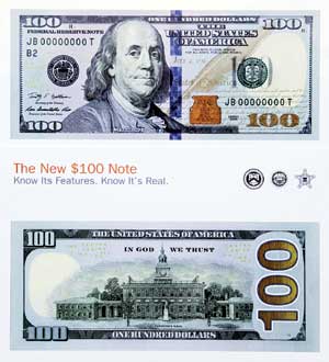美国发布新版100美元纸钞3d技术首用于印钞领域