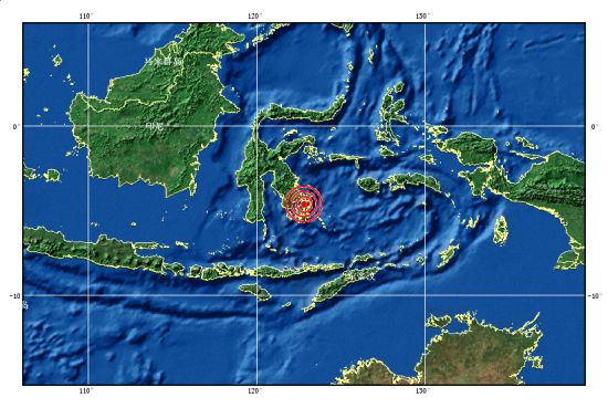 4月25日7时7分印尼苏拉威西岛发生60级地震