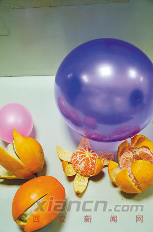 实验用的橘子,橙子和气球