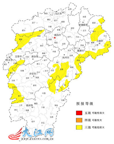 江西发布地质灾害三级预警 多地发生泥石流可能性较大(图)