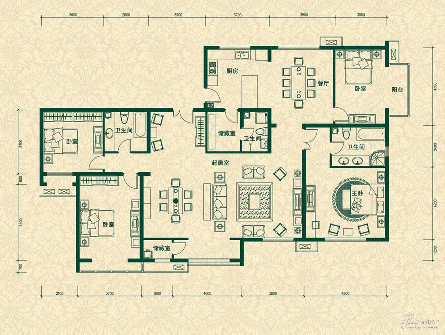 雍景四季 户型展示 5号楼5d反四室两厅三卫