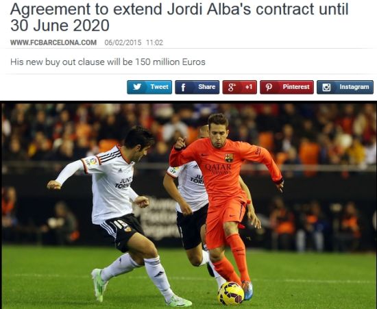 北京时间6月2日,巴塞罗那官方宣布,和西班牙国脚约尔迪阿尔巴续约至