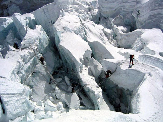 珠峰昆布冰川裂缝多深图片